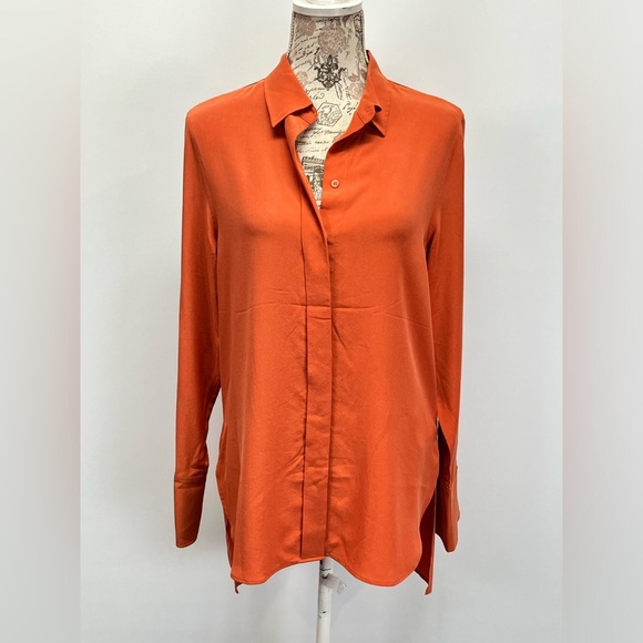 REISS Orange EDEN 💯 Silk long‎ sleeve button down shirt size 4 - Picture 4 of 16